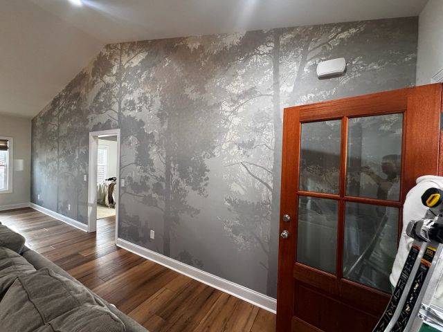Wallpaper installation completed in Seneca, SC. Project completed in approximately 8 hours.