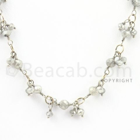 2.50 to 3.50 mm - 1 Line - Gray Diamond Faceted Beads Wire Wrap Necklace - 18 inches