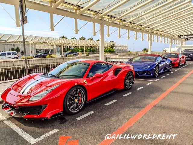 Ferrari 488 Pista, Lamborghini Huracan Evo Spider, Ferrari 488 Spider delivering in Nice Airport Cote d'Azur